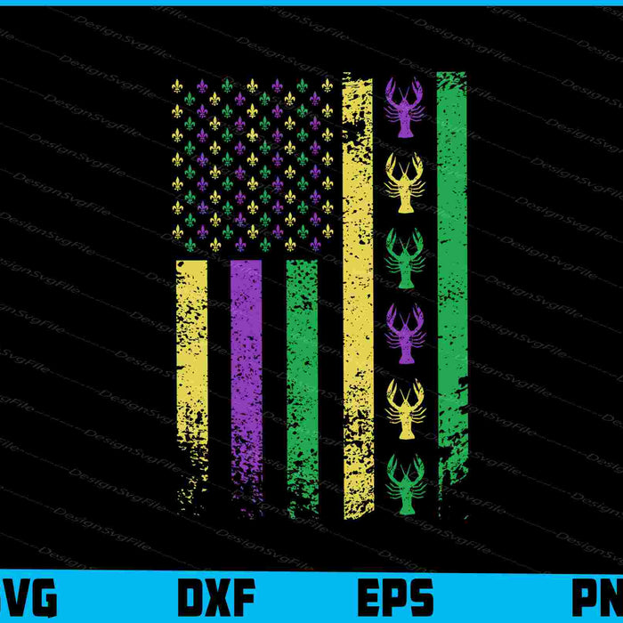 Mardi Gras Us American Flag With Crawfish SVG