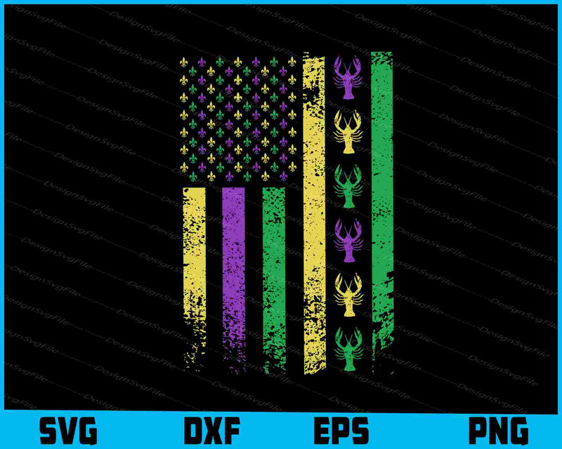 Mardi Gras Us American Flag With Crawfish SVG