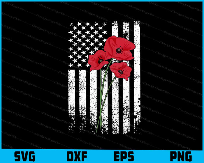 Memorial Day Red Poppy American Flag SVG