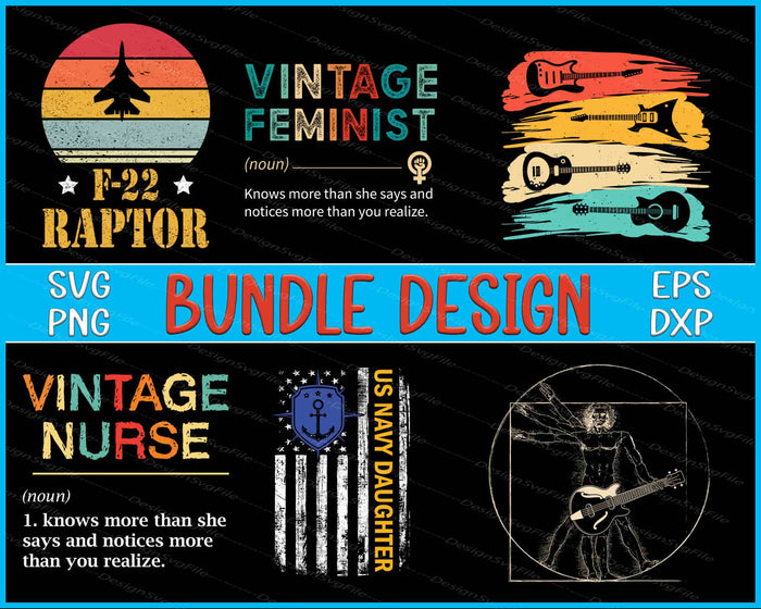 Military Aircraft Bundle SVG, Vintage Guitar PNG Music