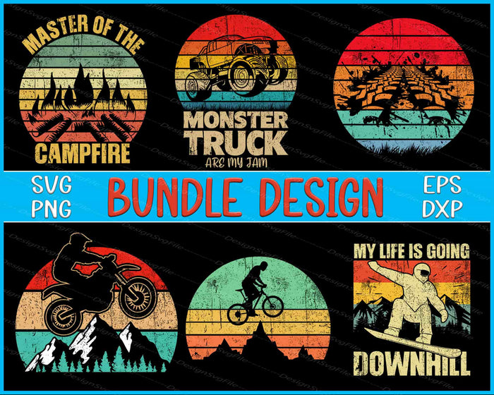Monster Truck Bundle SVG, Mountain Bike Vintage PNG