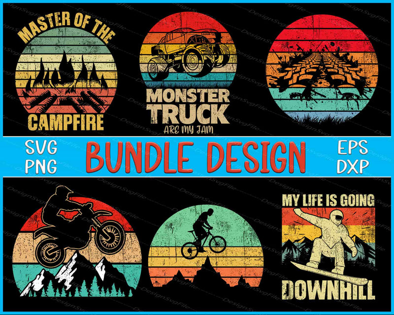 Monster Truck Bundle SVG, Mountain Bike Vintage PNG