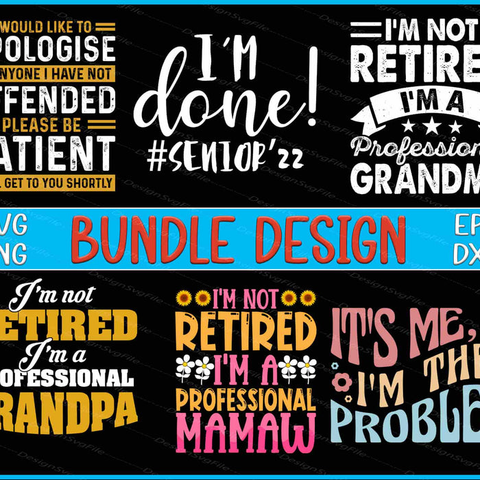 Collection of humorous text designs with various sayings on a black background.