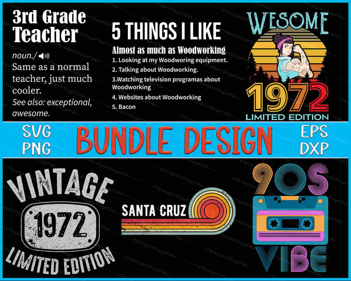 Collection of vintage-themed graphics and text on a black background