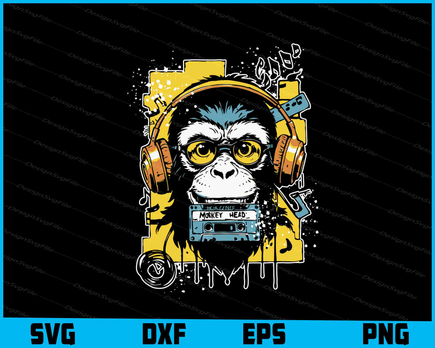 Music Monkey Head Vintage SVG PNG Printable File  - Premium Cutting Files in SVG, PNG & EPS Formats - Premium SVG Cutting Files for Crafts