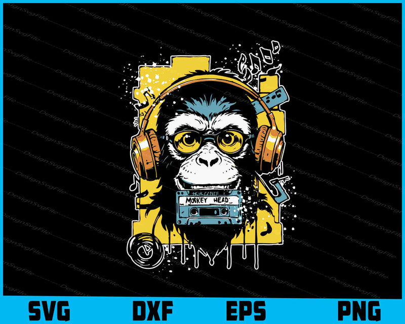 Music Monkey Head Vintage SVG PNG Printable File  - Premium Cutting Files in SVG, PNG & EPS Formats - Premium SVG Cutting Files for Crafts