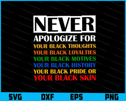 Never Apologize For Your Black Thoughts SVG