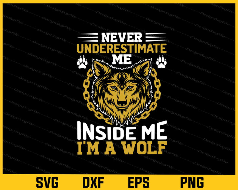 Never Underestimate Me I’m A Wolf Svg Cutting Printable File  - Premium Cutting Files in SVG, PNG & EPS Formats - Premium SVG Cutting Files for Crafts