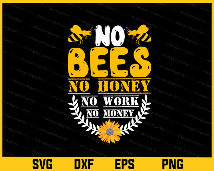 Collection of bee-themed designs with text and graphics on a black background.