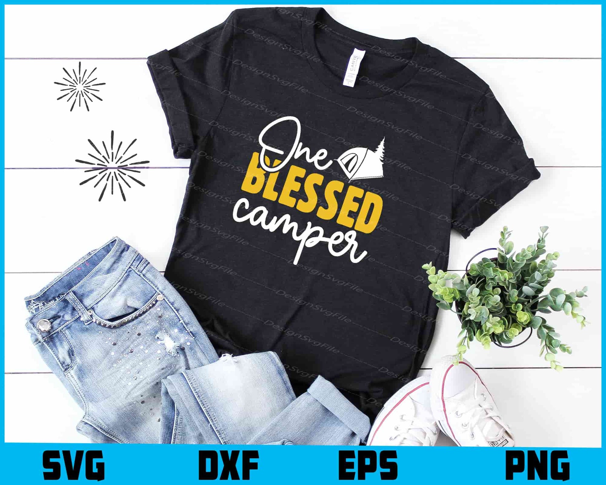 One Blessed Camper SVG PNG Design Printable File  - Premium Cutting Files in SVG, PNG & EPS Formats - Premium SVG Cutting Files for Crafts