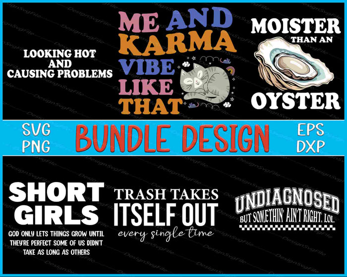 Collection of humorous and quirky text designs with graphics on a black background.