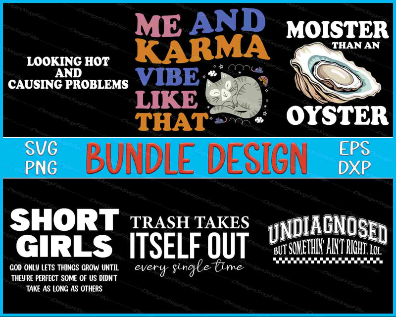 Collection of humorous and quirky text designs with graphics on a black background.