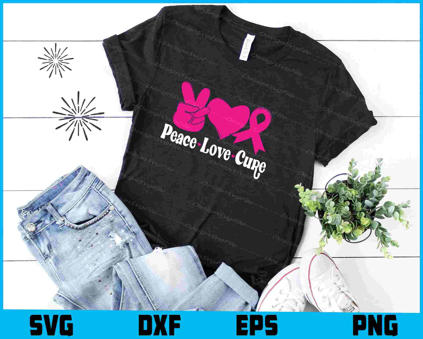 Peace Love Cure Breast Cancer SVG PNG Digital Printable File  - Premium Cutting Files in SVG, PNG & EPS Formats - Premium SVG Cutting Files for Crafts