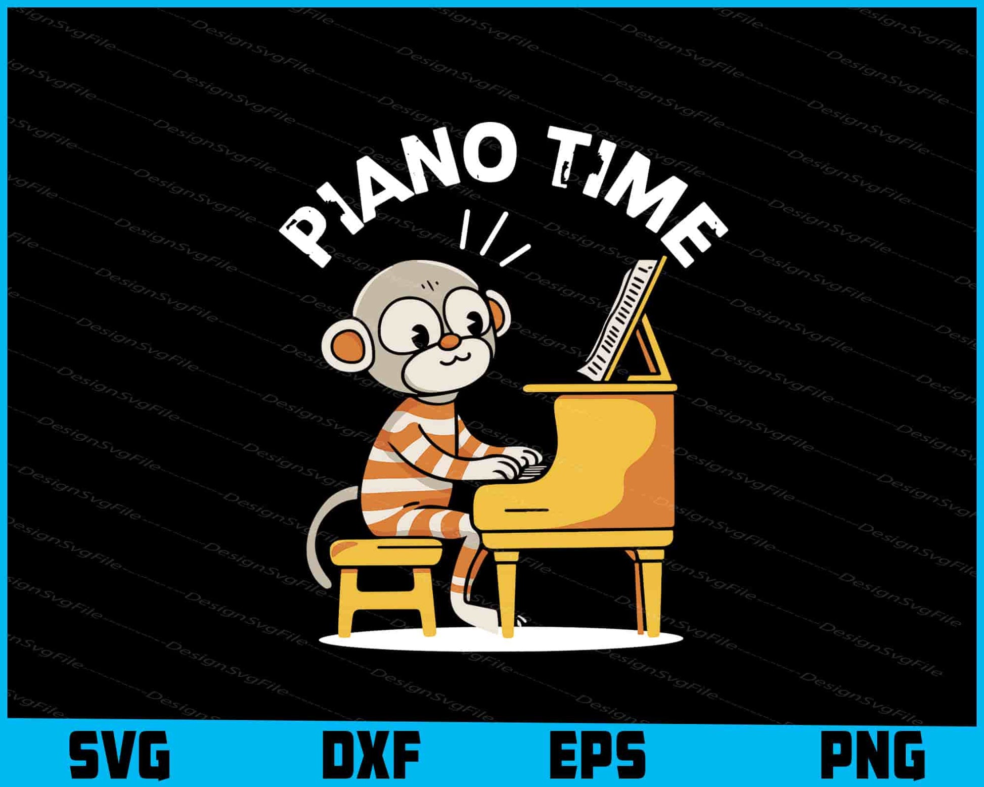 Piano Time Cute Monkey Playing SVG PNG Printable File  - Premium Cutting Files in SVG, PNG & EPS Formats - Premium SVG Cutting Files for Crafts