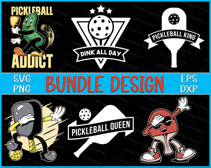 Collection of pickleball-themed graphics and text on a black background