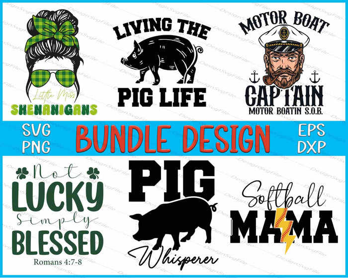 Collection of humorous and themed SVG designs with text and graphics on a white background.