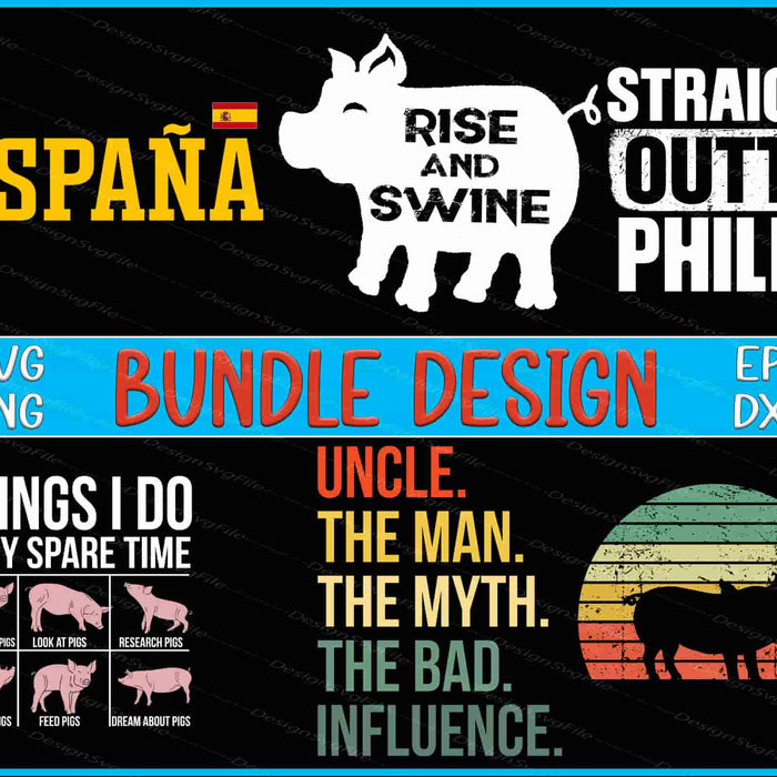Collection of graphic designs with text and illustrations on a black background