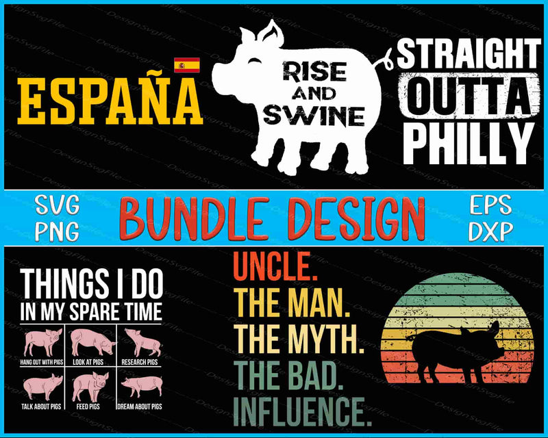 Collection of graphic designs with text and illustrations on a black background
