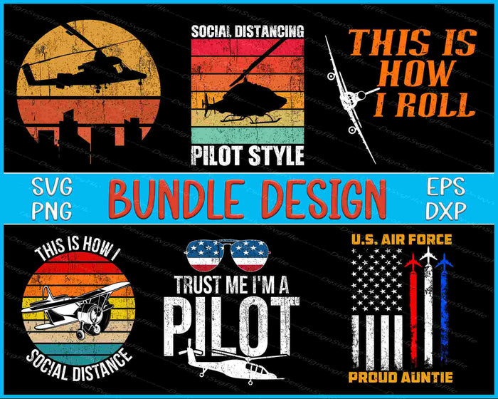 Collection of pilot-themed graphics and text on a black background