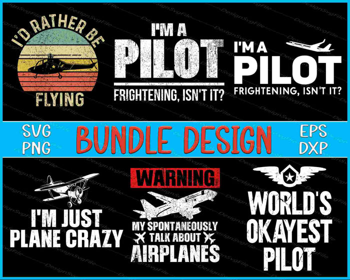 Collection of pilot-themed graphics and text on a black background