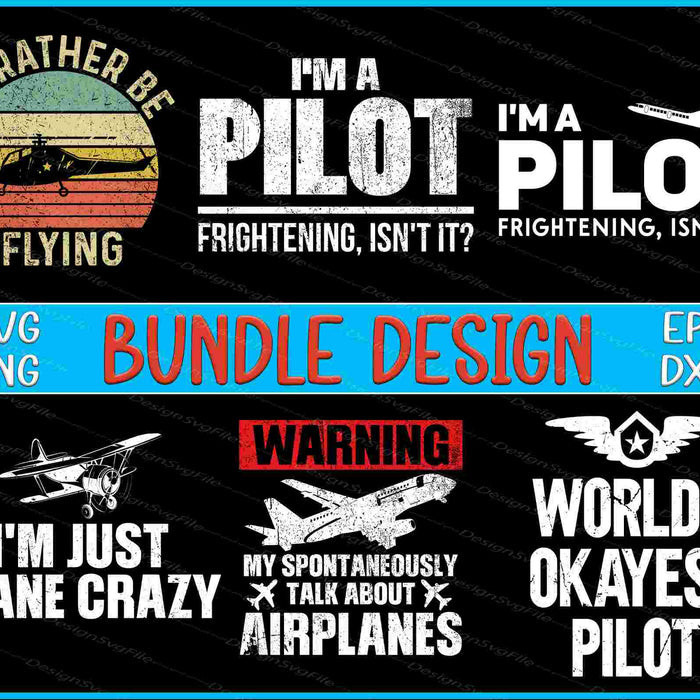 Collection of pilot-themed graphics and text on a black background