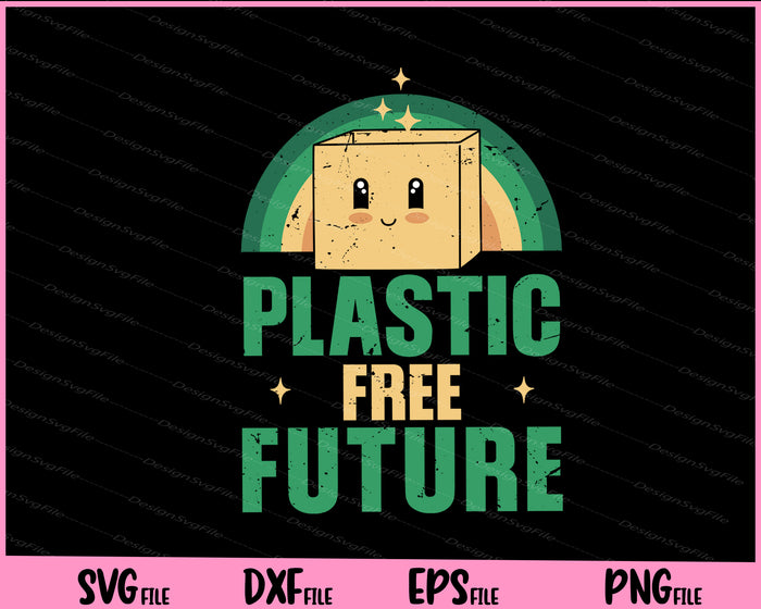 Collection of 'Plastic Free Future' and other design illustrations with text on a black background.