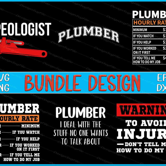 Collection of plumber-themed graphics and text on a black background with red and white elements.