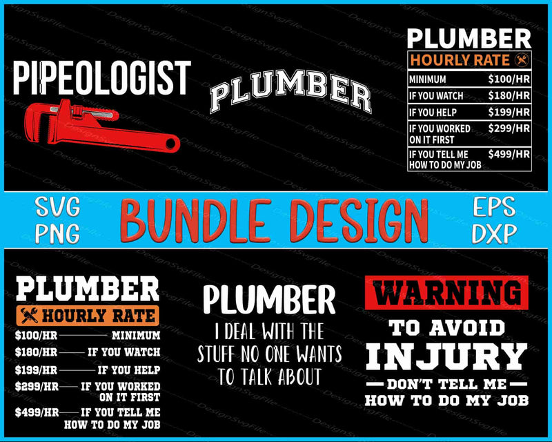 Collection of plumber-themed graphics and text on a black background with red and white elements.