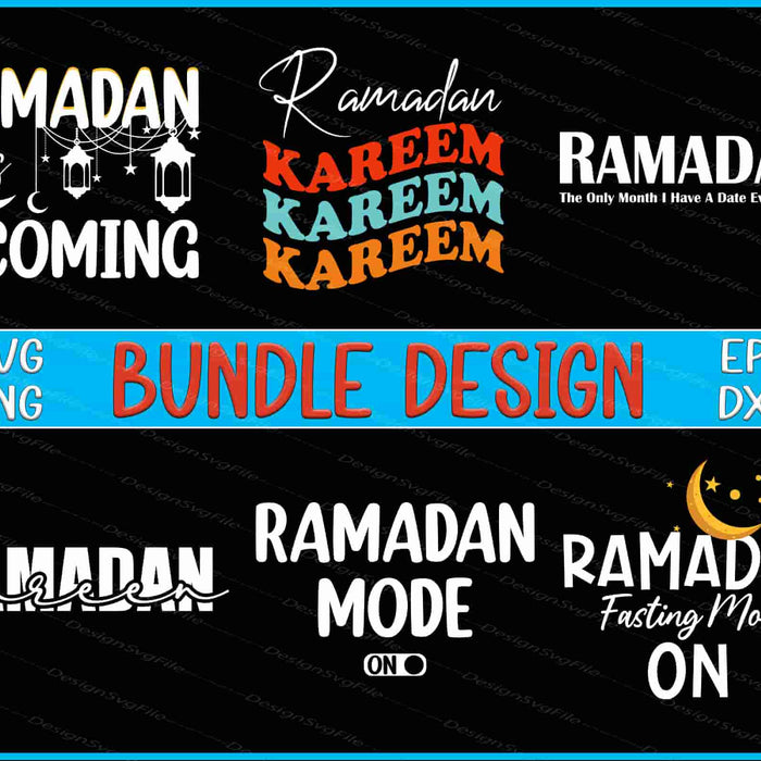Collection of Ramadan-themed designs with text on a black background