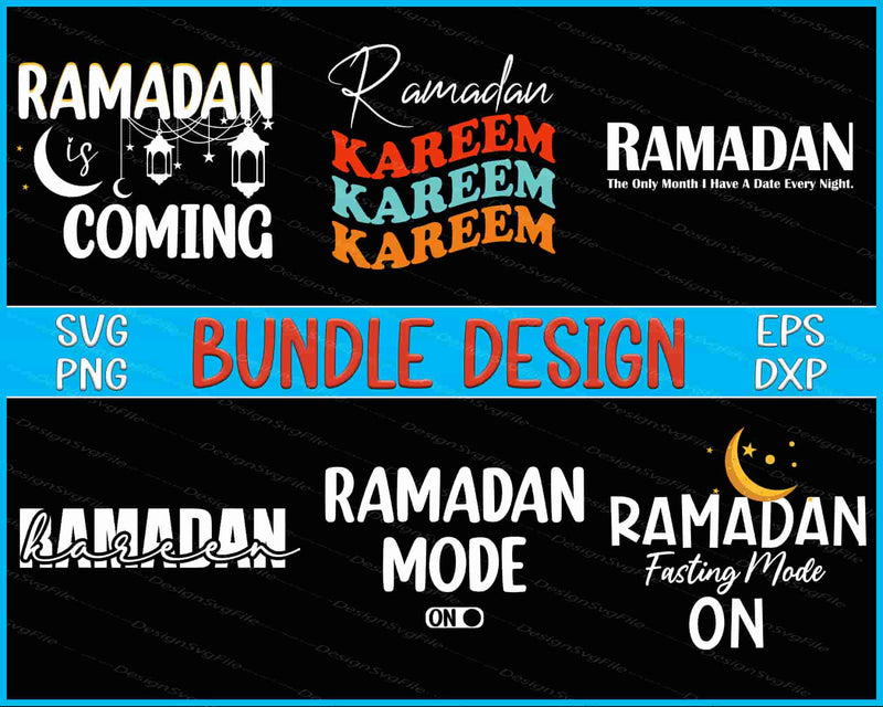 Collection of Ramadan-themed designs with text on a black background