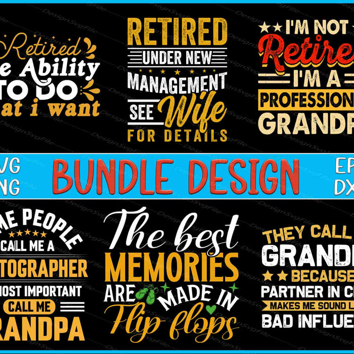 Collection of humorous retirement-themed sayings with various file formats available for design.