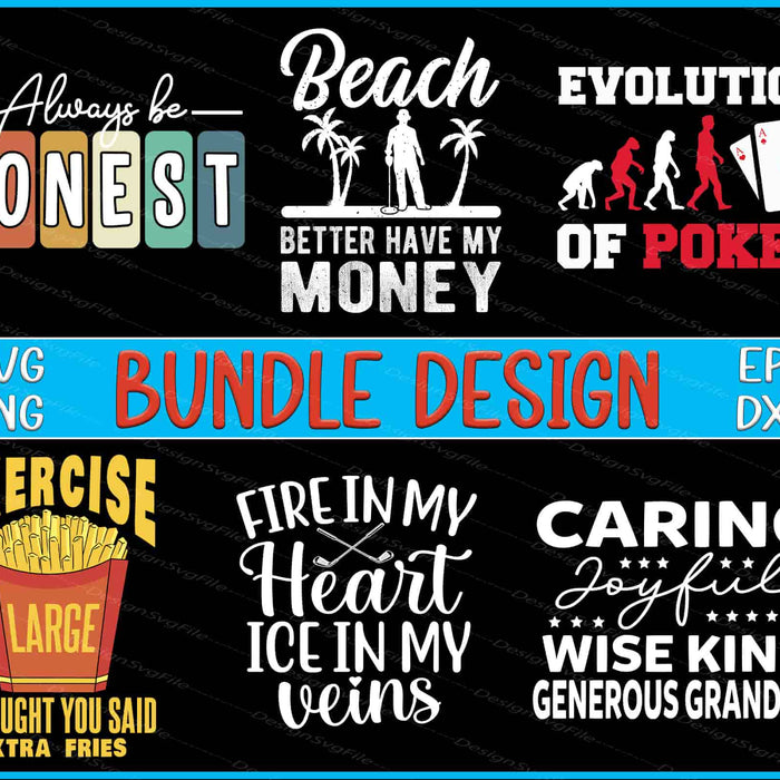 Collection of humorous and motivational text designs with various fonts and colors on a black background.