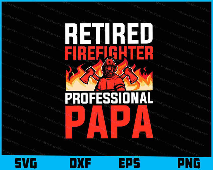 Collection of retired firefighter-themed graphics with text and icons on a black background.