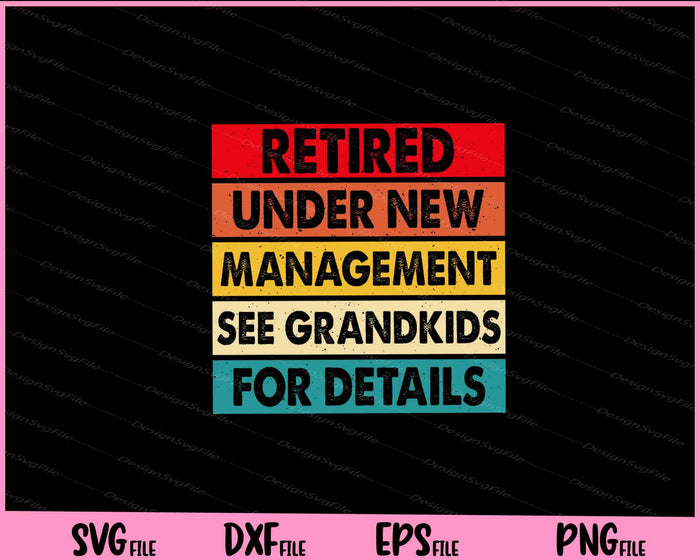 Collection of retired-themed graphic designs with text and icons on a black background.