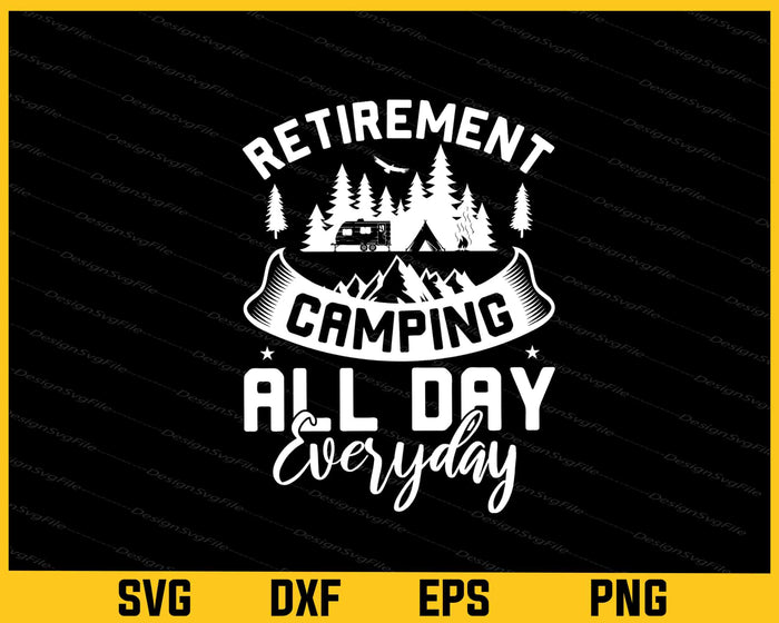 Collection of retirement-themed graphics with text and icons on a black background.