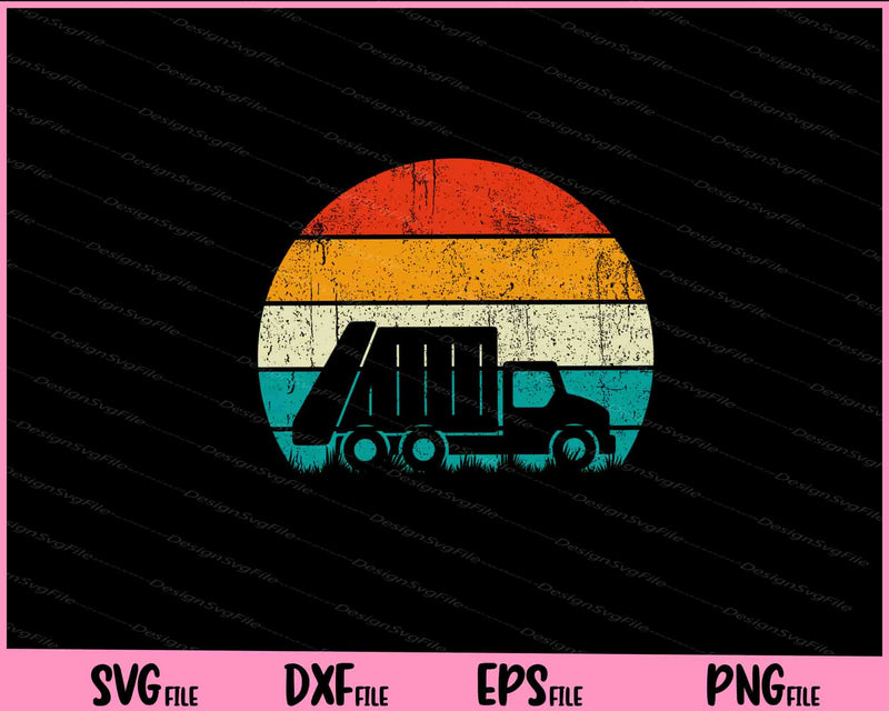 Retro Vintage Sunset Garbage truck svg