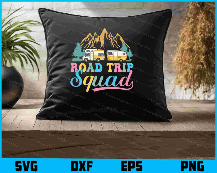 Collection of road trip-themed designs with text and graphics on a black background.
