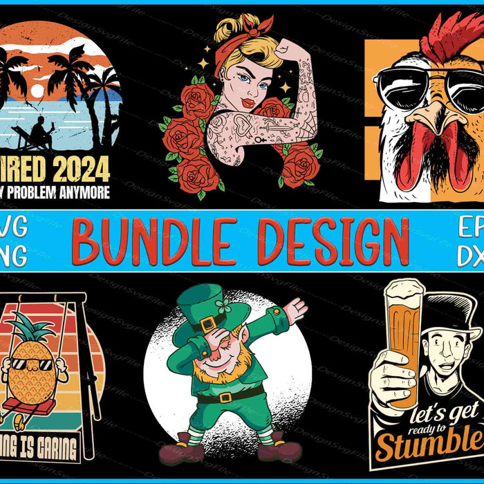 Collection of graphic designs with text and illustrations on a black background