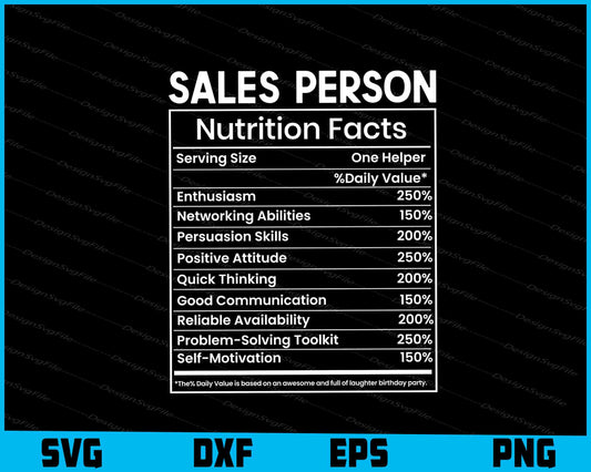 Sales Person Nutrition Facts SVG PNG File