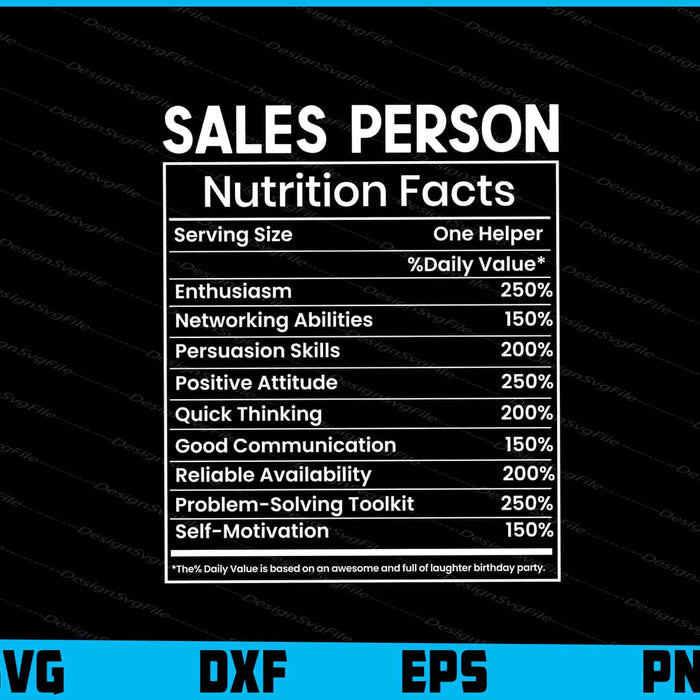 Sales Person Nutrition Facts SVG PNG File