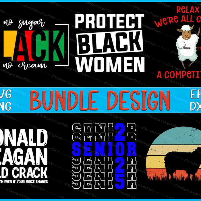 Collection of various text-based designs with different messages and graphics on a black background.