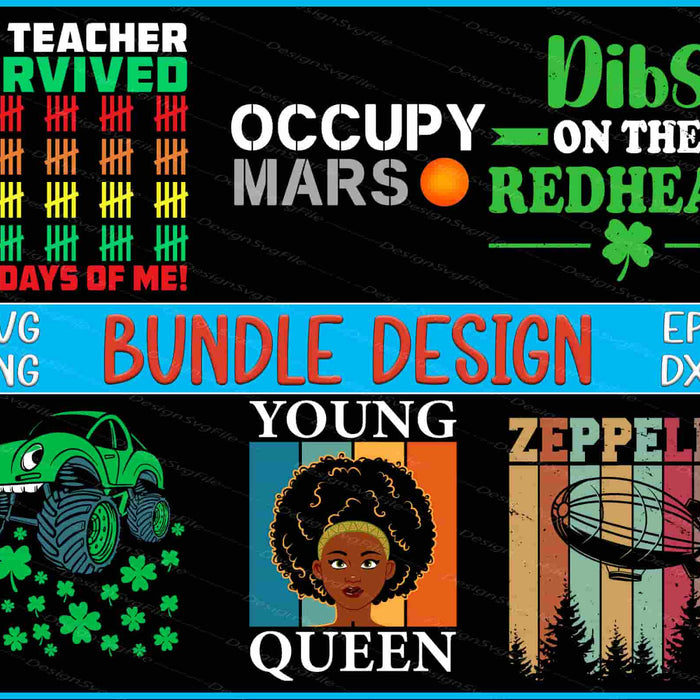 Collection of various graphic designs with text and graphics on a black background.