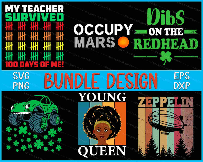 Collection of various graphic designs with text and graphics on a black background.