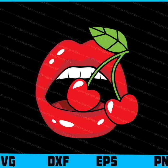 Sexy Cherry Vintage Retro Lips SVG PNG Printable File  - Premium Cutting Files in SVG, PNG & EPS Formats - Premium SVG Cutting Files for Crafts