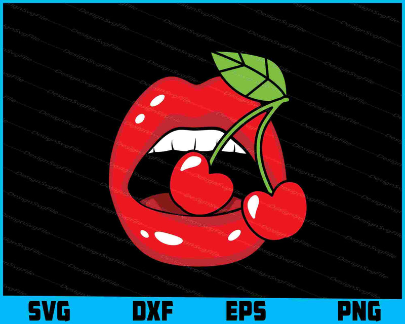Sexy Cherry Vintage Retro Lips SVG PNG Printable File  - Premium Cutting Files in SVG, PNG & EPS Formats - Premium SVG Cutting Files for Crafts