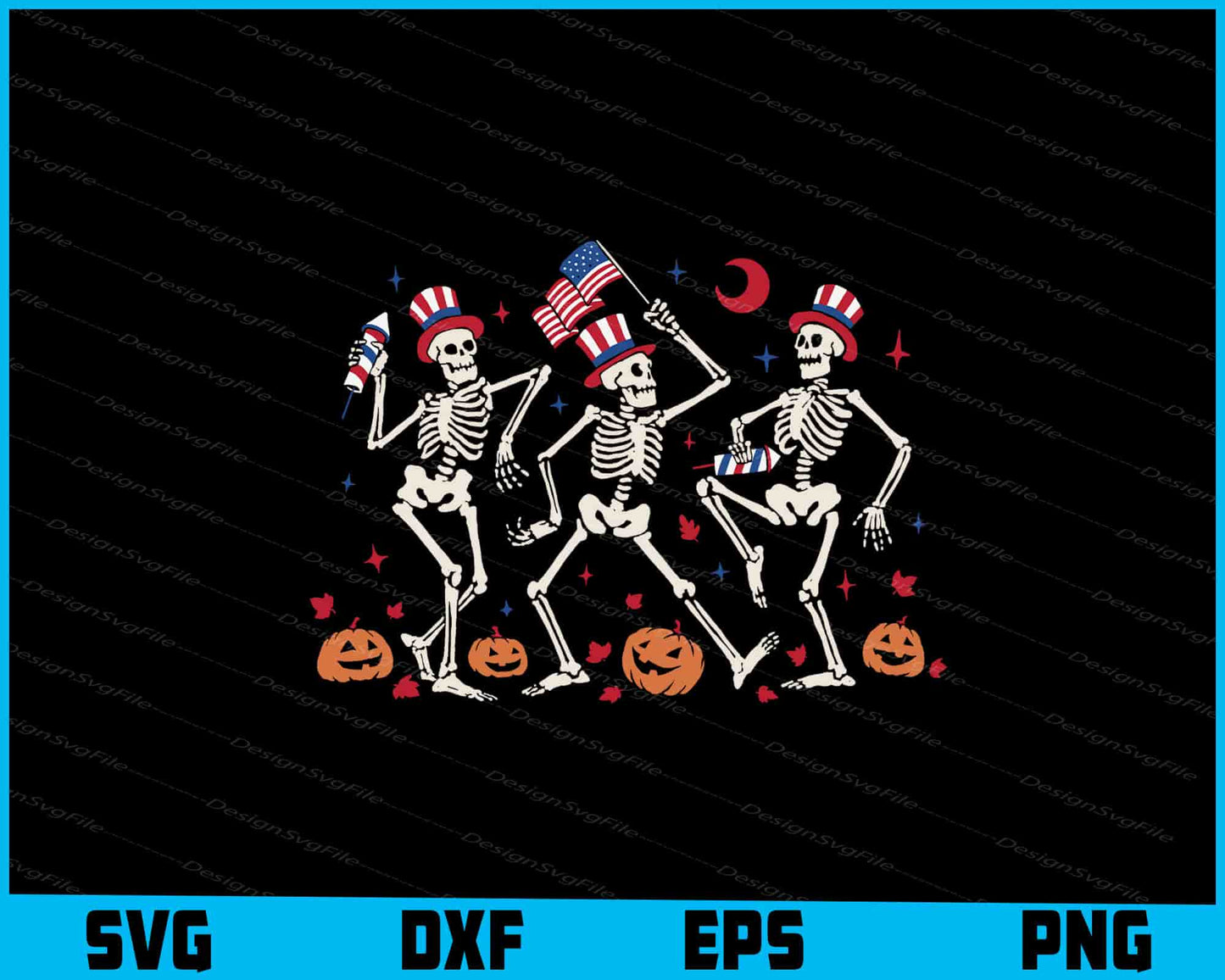 Skeleton Dancing Halloween 4th Of July SVG PNG Printable File  - Premium Cutting Files in SVG, PNG & EPS Formats - Premium SVG Cutting Files for Crafts