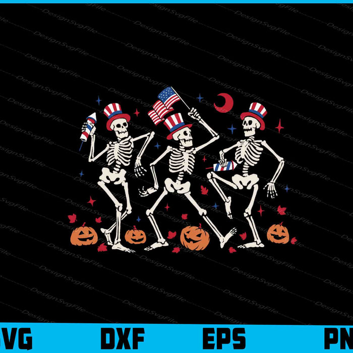Skeleton Dancing Halloween 4th Of July SVG PNG Printable File  - Premium Cutting Files in SVG, PNG & EPS Formats - Premium SVG Cutting Files for Crafts