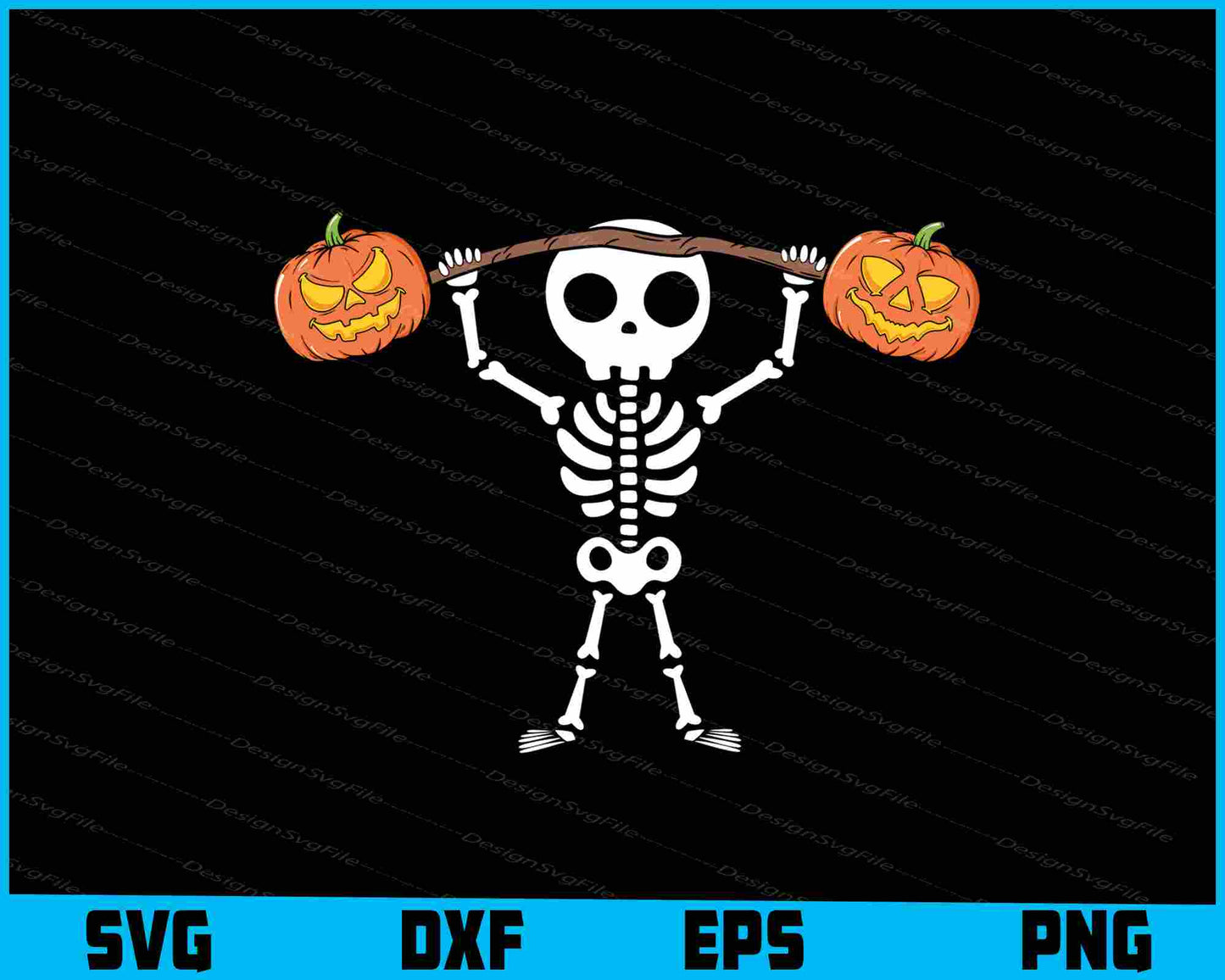 Skeleton Lifting Pumpkins Fitness SVG PNG Printable File  - Premium Cutting Files in SVG, PNG & EPS Formats - Premium SVG Cutting Files for Crafts