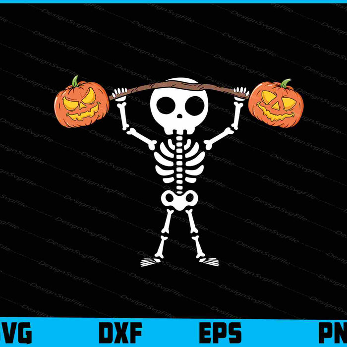 Skeleton Lifting Pumpkins Fitness SVG PNG Printable File  - Premium Cutting Files in SVG, PNG & EPS Formats - Premium SVG Cutting Files for Crafts
