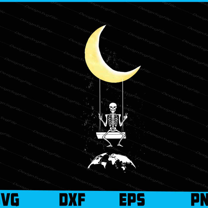 Skeleton Rock On Moon Spooky Halloween Rock Band SVG